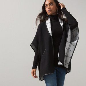 NWT CHICO'S BLACK WHITE DOUBLE KNIT SWEATER RUANA WRAP JACKET S/M L/XL